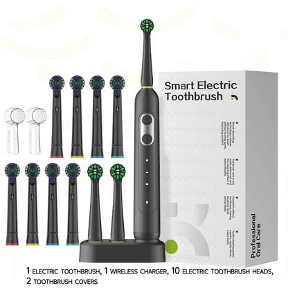 Rotating electric toothbrush induction charging, waterproof, high-performance motor,3 modes 70 day battery life, 10 brush heads