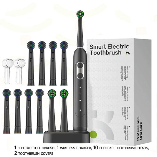 Rotating electric toothbrush induction charging, waterproof, high-performance motor,3 modes 70 day battery life, 10 brush heads