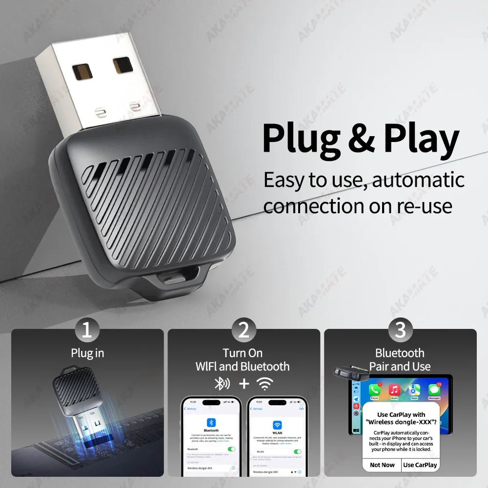 Wireless CarPlay Android Auto 2 in 1 Adapter AI Smart Box Dongle for Wired CarPlay Car Intelligent System Plug Play 5GHz WiFi