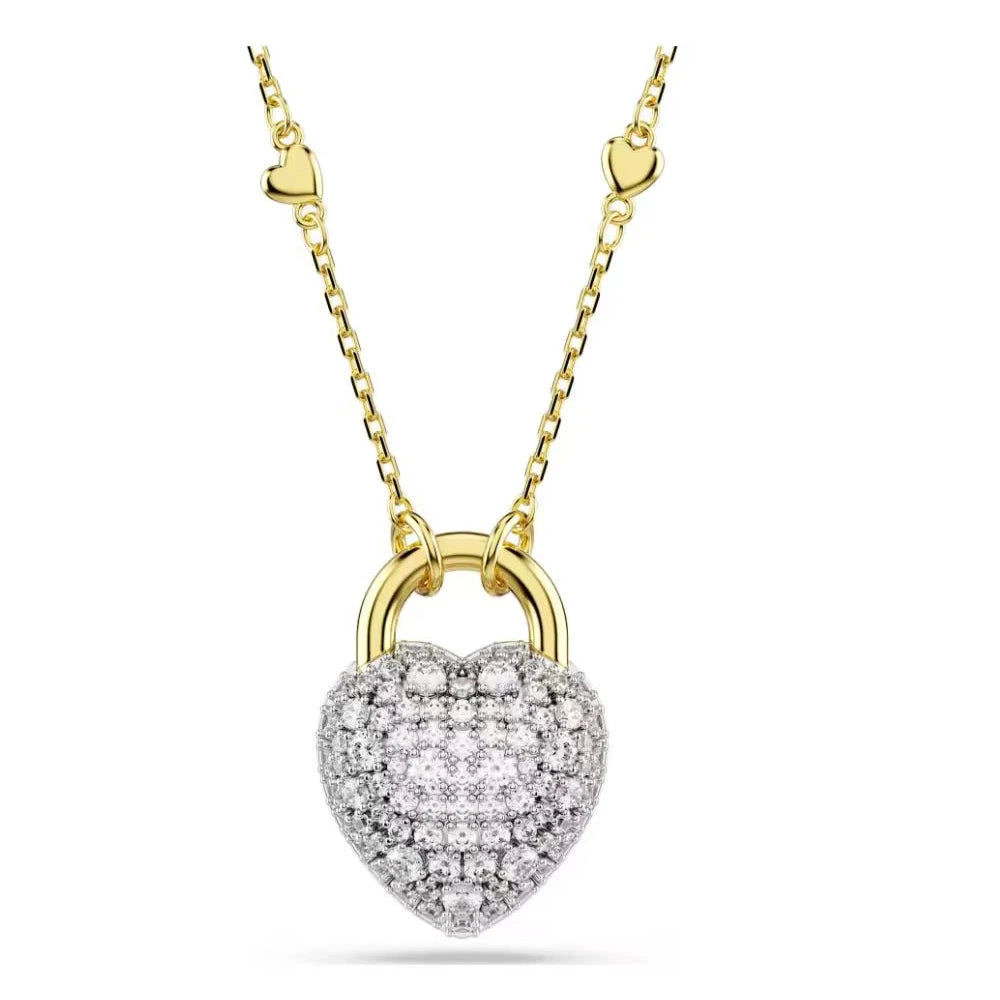 New shoe style inlaid mixed crystal interlocking rose gold pearl romantic heart-shaped necklace