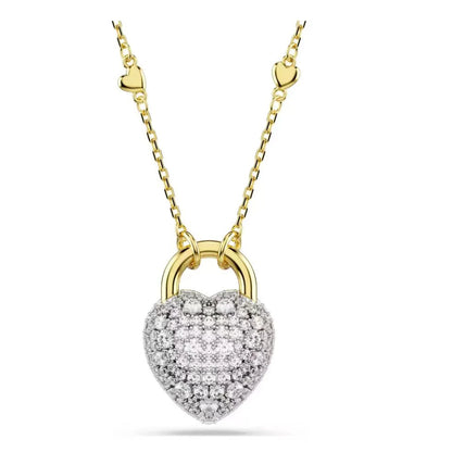 New shoe style inlaid mixed crystal interlocking rose gold pearl romantic heart-shaped necklace