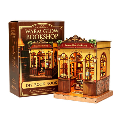 Retro Bookstore Miniature Dollhouse 3D Wooden Puzzle DIY Handmade Assembly Model Kit Home Decoration Birthday Gift For Adults