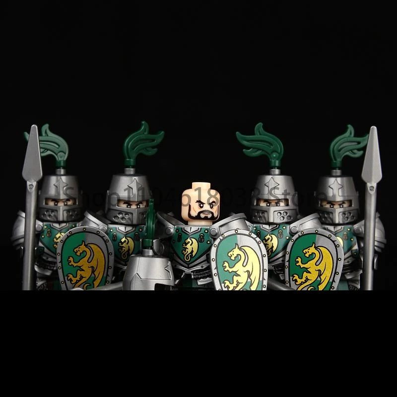 Green Dragon Raven Knights Shield Action Figures MOC Medieval Ancient Knights Scene Building Block Creative Toys for Children