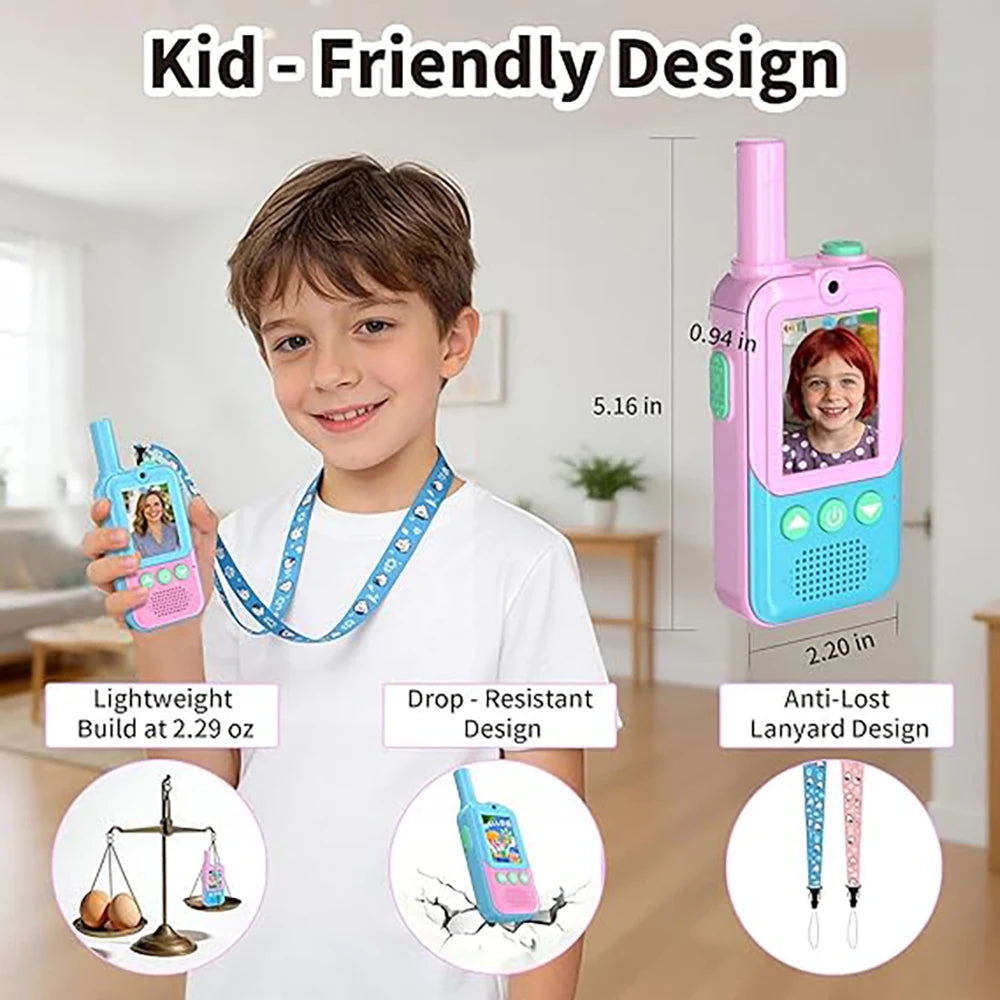 2 Pack Rechargeable Kids Video Walkie Talkies, Eco ABS Portable Toy for Boys Girls Ages 3-12 Indoor Outdoor Camping