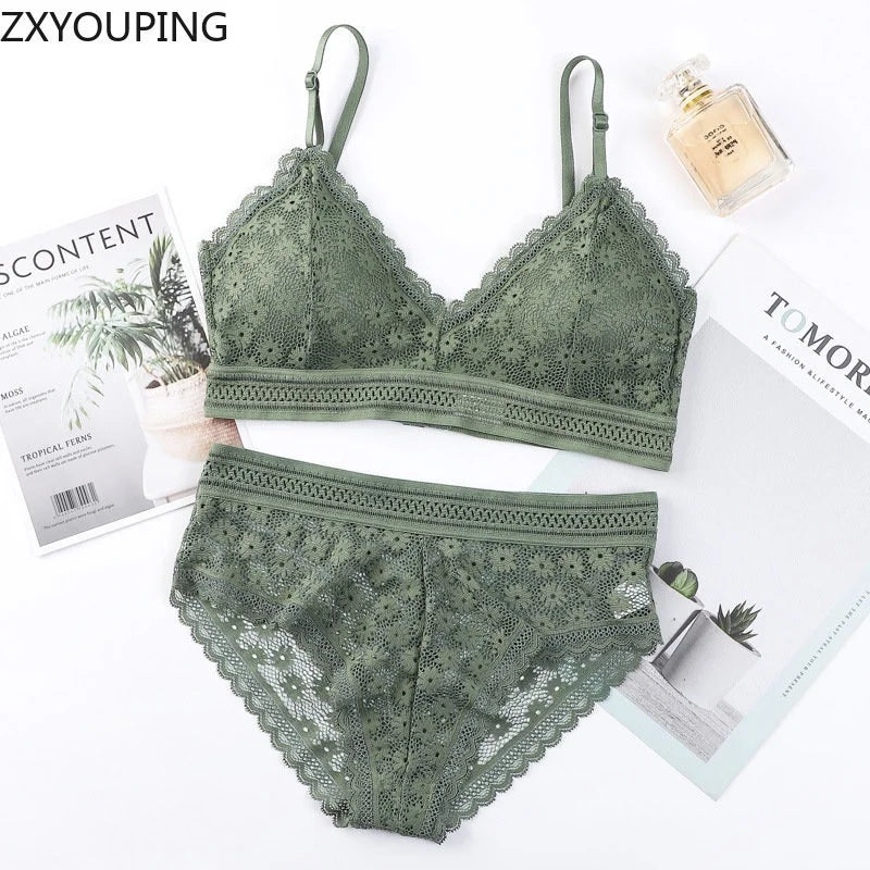 3 Piece Set Bra Sexy Lace Beauty Back Suit Underwear Gather Seamless Women's Underwear Panties Comfortable Lingerie