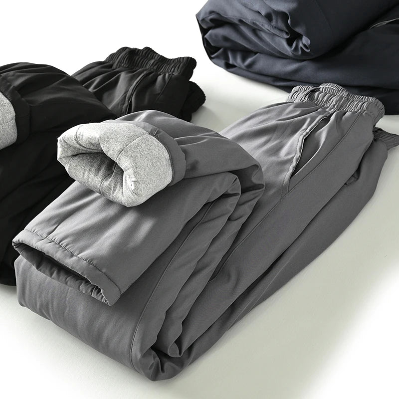 Men's Winter Thickened Cotton Thermal Pants Casual Straight Leg Windproof Water-Resistant Long Trousers Fashionable Youthwear