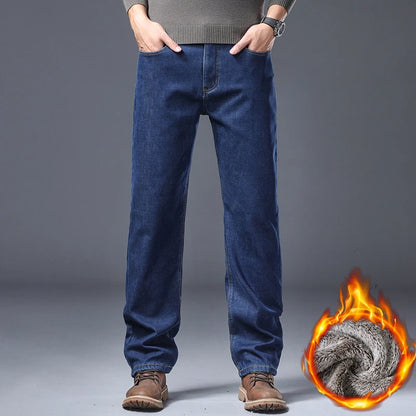 Men's Fleece Lined Thicken Jeans Winter Warm Stretch Slim Fit Denim Pants Comfortable Soft Trousers for Daily Work Wear Clothing