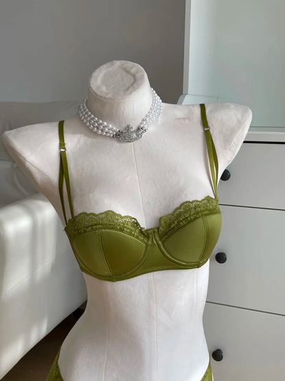 Hot Sale French Style Lace Satin Lingerie Set For Women, Sexy Push Up Thin Comfortable Breathable Daily Wear Intimates Bra Set