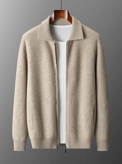 New autumn and winter pure cashmere cardigan men's lapel zipper knitted jacket sweater jacket loose casual top