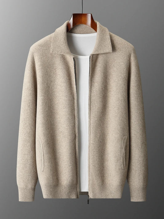 New autumn and winter pure cashmere cardigan men's lapel zipper knitted jacket sweater jacket loose casual top