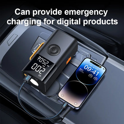 CEYYOR 5In1 Booster Jump Starter Car Battery Starting Device,Multifunction 10000mAh 150PSI Air Pump with LED Lights&Pressure Gau