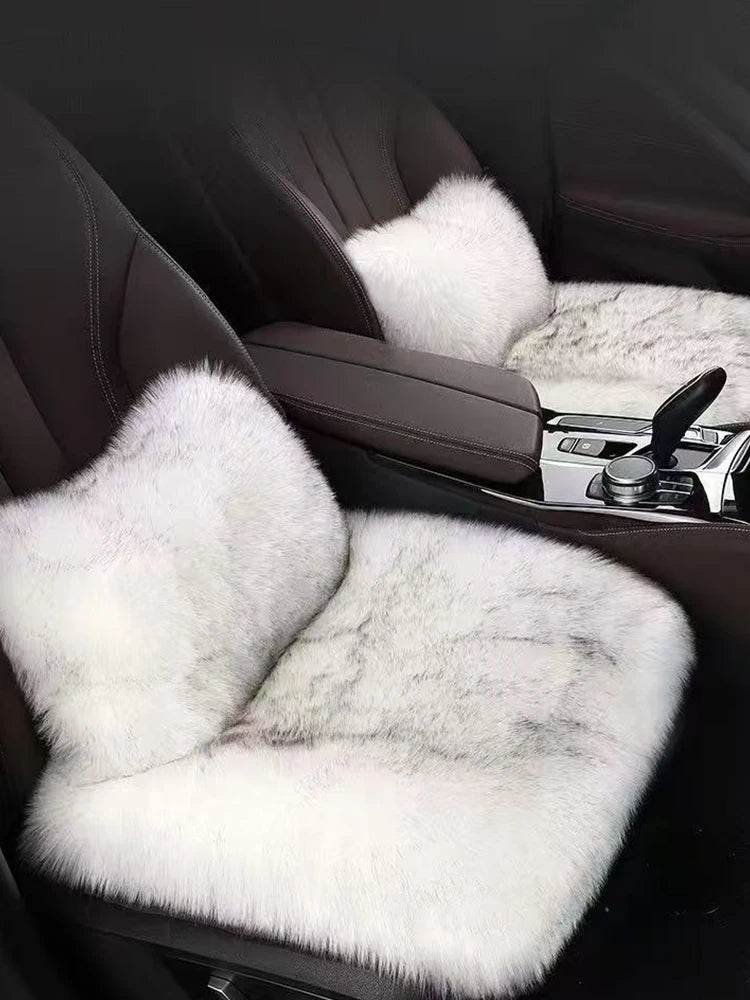For Tesla Plush Rabbit Fur Car Seat Cushion Winter Warmth Thickened Wool One Piece Square Cushion for Main Driver or Co-pilot