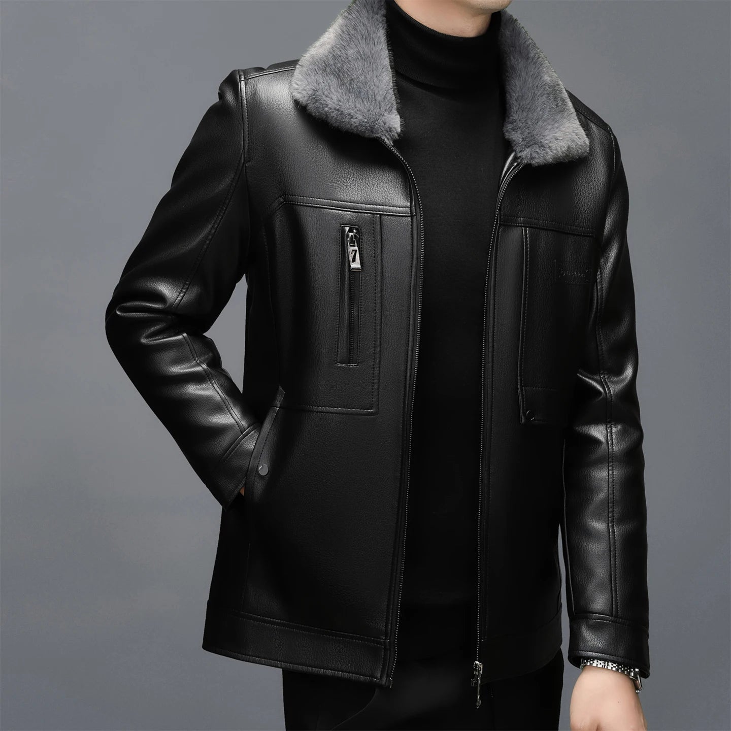 YXL-3302 Spring And Autumn Men's Genuine Leather Coat With Fur One Piece Collar Sheepskin Short Top Thickened And Warm Winter
