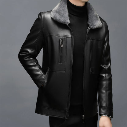 YXL-3302 Spring And Autumn Men's Genuine Leather Coat With Fur One Piece Collar Sheepskin Short Top Thickened And Warm Winter