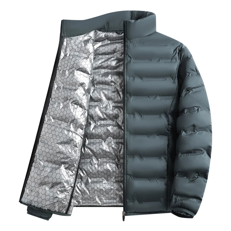 Graphene Self-heating Parka Jacket Men Solid Windproof Pleated Down Jackets Man Stand Collar Parkas Winter Padded Jackets Male
