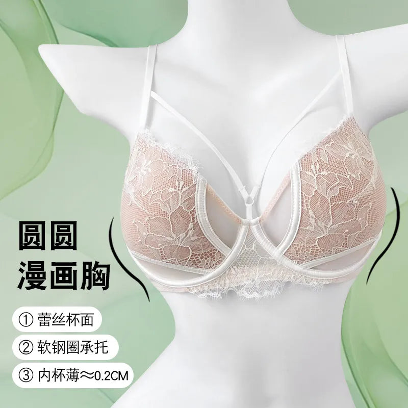 Hot Sale French Lace Bra Soft Underwire High Support Push Up Anti Sagging Sexy Nude Back Stylish Bra Size S-XL 32-38 Hot Search