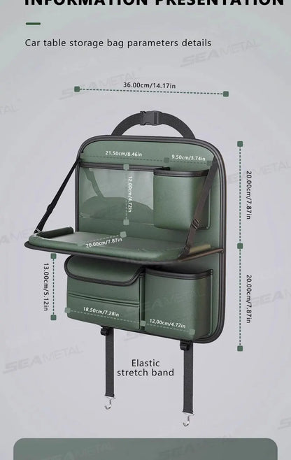 SEAMETAL Car Backseat Table Storage Bag Folding Table Trash Can Pu Leather Multi-functional Hanging Storage Bags Seat Back Tray
