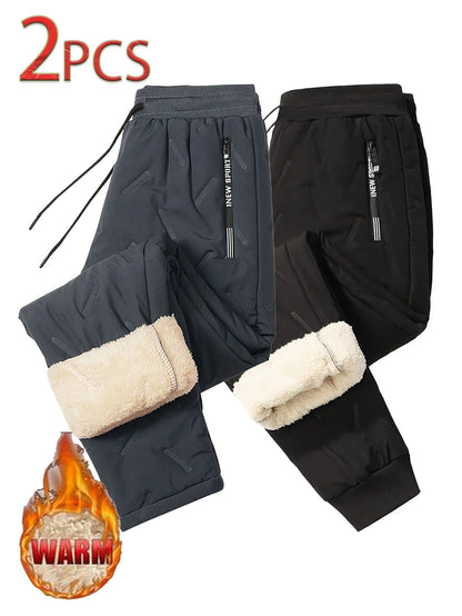 Winter Goods Plush 2pcs Men's Outdoor Snow Mountain Climbing Camping Plus Fleece Trousers Lining Winterize Padding