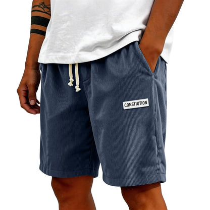 Men's Corduroy Casual Shorts Drawstring Elastic Waist Loose Fit Five-Point Shorts With Pockets Labelled Men's Bottoms Sporty