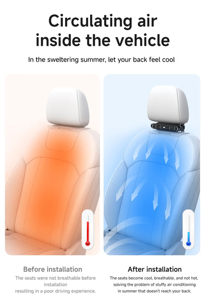 Summer Car Seat Cooling Fan 3 Speed Quiet USB Headrest Ventilation 5V Portable Backseat Cooler with 3000mAh Battery or Corded