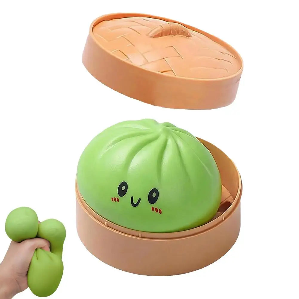 Fun Dumpling Stress Balls Reusable Simulation Bun with Steamer Low Rebound Decompression Toys Dough Ball Home Decoration Gifts