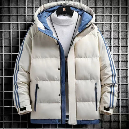 2024 New Cotton Jacket for Men with Plush and Thickened Two Bar Cotton Jacket for Men, Two Bar Cotton Jacket for Men, Hooded Bre
