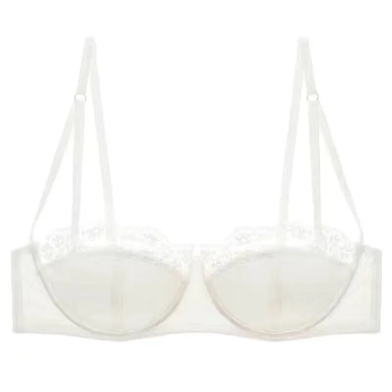 French Half Cup Lace Underwired Bra Set Ladies Thin Push Up Gather Fit No Gap Small Bust Comfortable Sexy Lingerie Two Piece Set