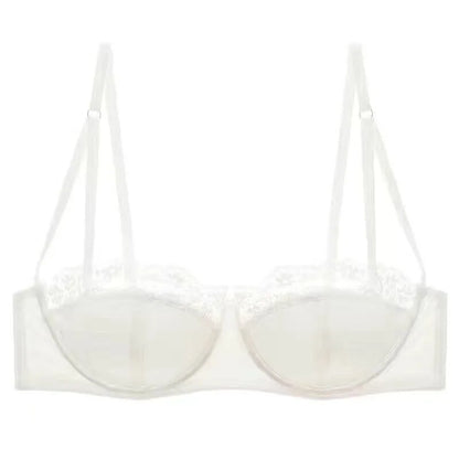 French Half Cup Lace Underwired Bra Set Ladies Thin Push Up Gather Fit No Gap Small Bust Comfortable Sexy Lingerie Two Piece Set