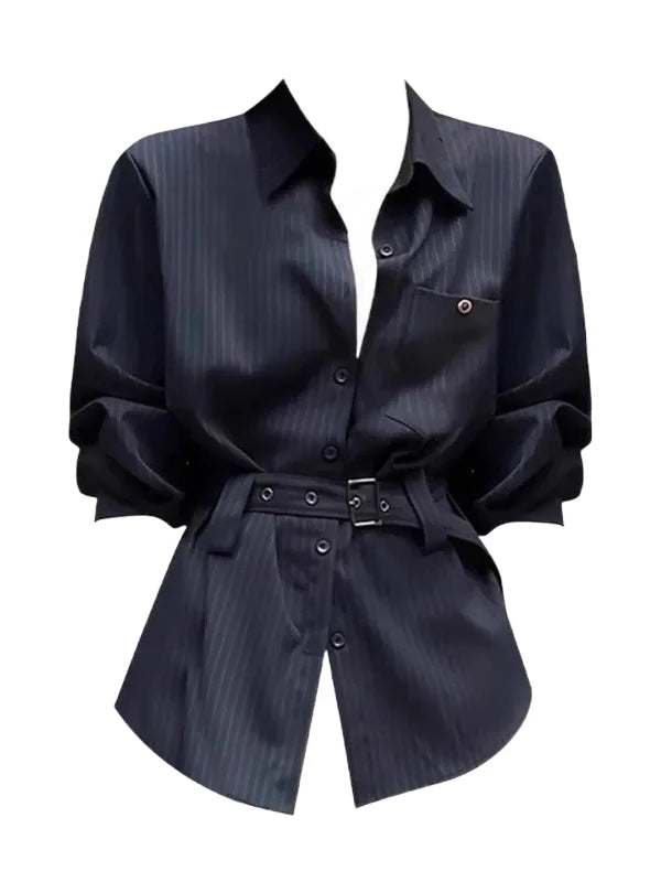 plus Size Women's Retro Striped Shirt Loose Fit Long Sleeve Comfortable Breathable Korean Style Office Wear Autumn New Design
