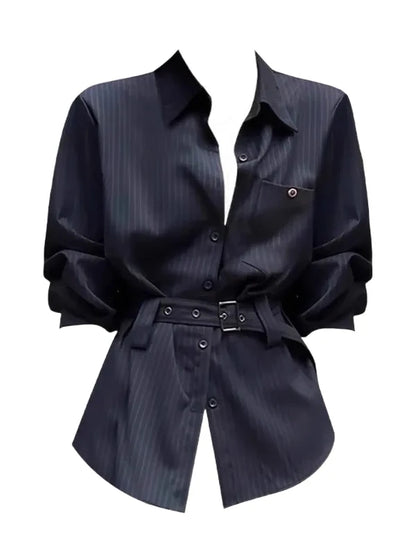 plus Size Women's Retro Striped Shirt Loose Fit Long Sleeve Comfortable Breathable Korean Style Office Wear Autumn New Design