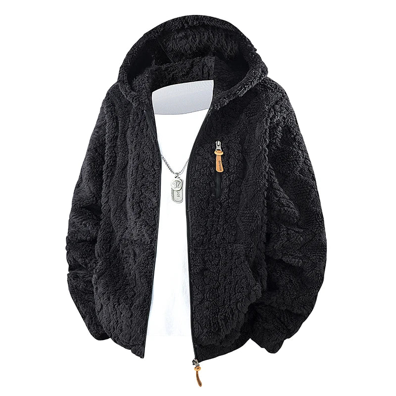Men's Winter Hooded Fleece Jacket Casual Fashion Thick Warm Coat New Autumn Winter Outwear Loose Fashion Coat Sherpa Jacket