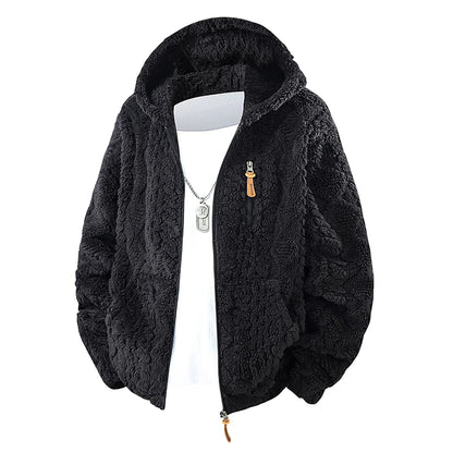 Men's Winter Hooded Fleece Jacket Casual Fashion Thick Warm Coat New Autumn Winter Outwear Loose Fashion Coat Sherpa Jacket