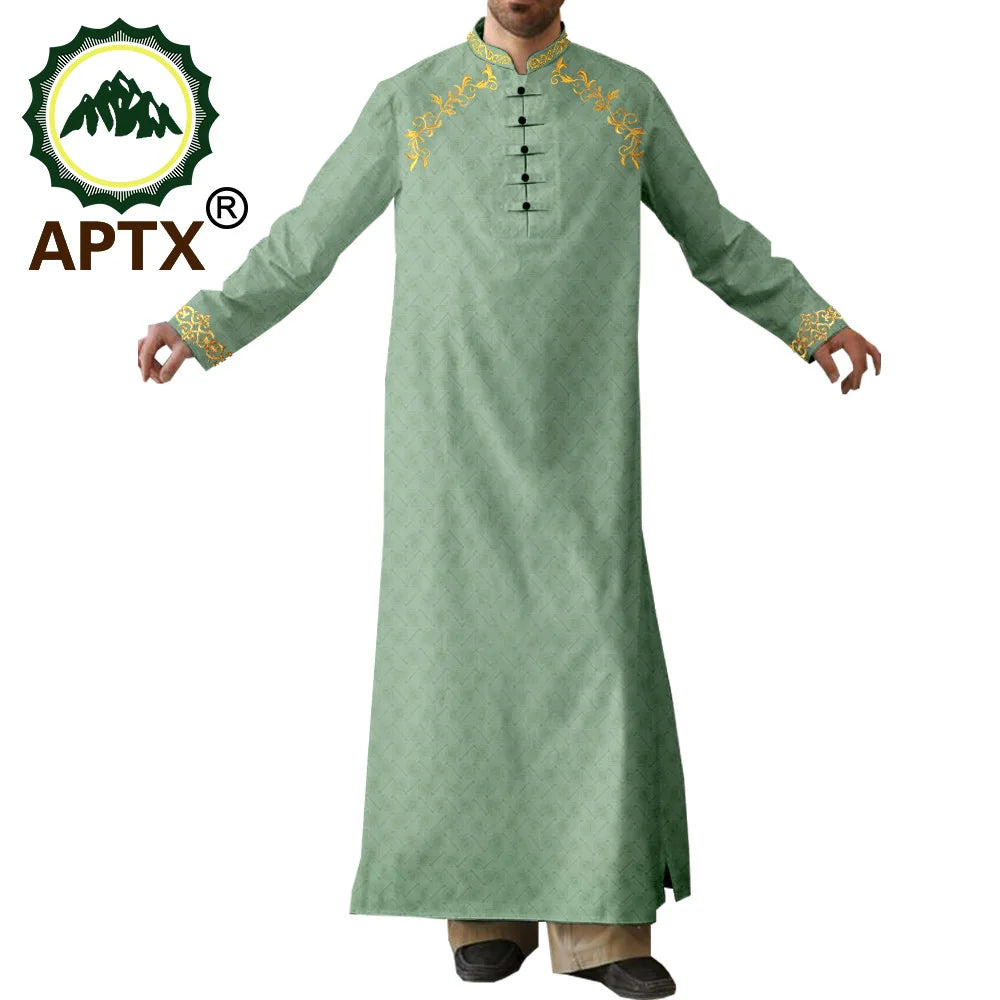 APTX Robe for Men Muslim Fashion Jubba Thobe Single Breasted Loose Embroidery Outfits Casual Wedding Church Wear T2014007