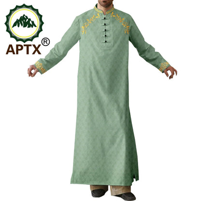 APTX Robe for Men Muslim Fashion Jubba Thobe Single Breasted Loose Embroidery Outfits Casual Wedding Church Wear T2014007