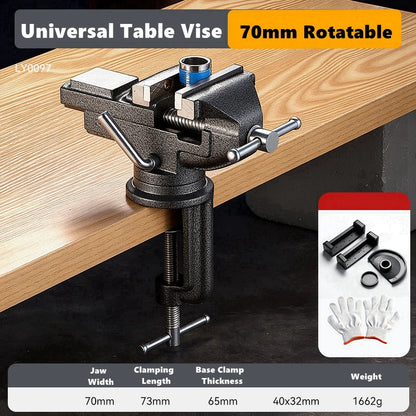 Universal Table Vise Multi-functional Portable 360° Swivel Base Clamp On Vice/Table Vise For Woodworking, Cutting Conduit, Drill
