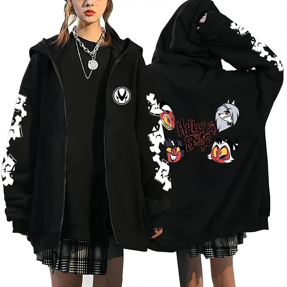 Trendy Anime Hooded Cardigan Unisex Harajuku Style Casual Fashion Long Sleeve Jacket Autumn Winter Fleece Zipper Sweatshirt