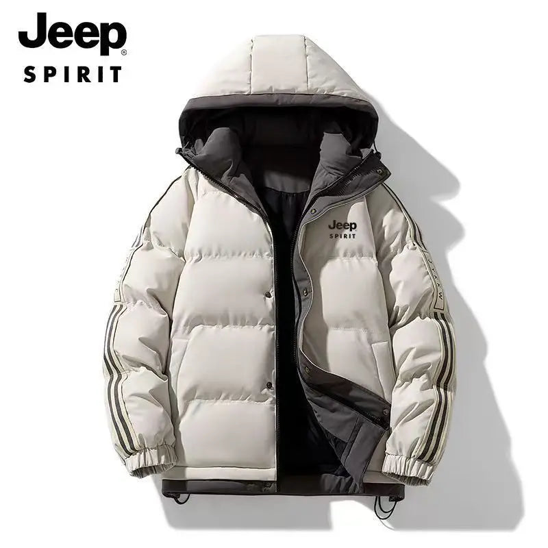 JEEP2026 Men's New Fashionable and Versatile Cotton Jacket, Warm Couple Hooded Cotton Coat, Winter Thickened Cotton Coat
