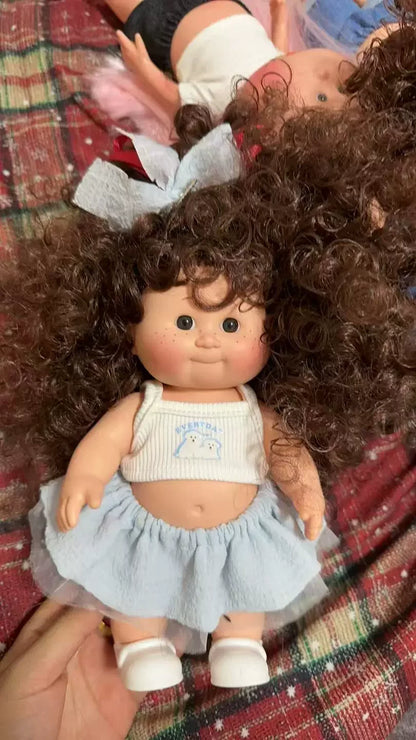 Afu Cute Chubby Face Full Vinyl Cabbage Patch Doll Curly Hair Handmade Collectible Toy For Adult Collection Home Decor