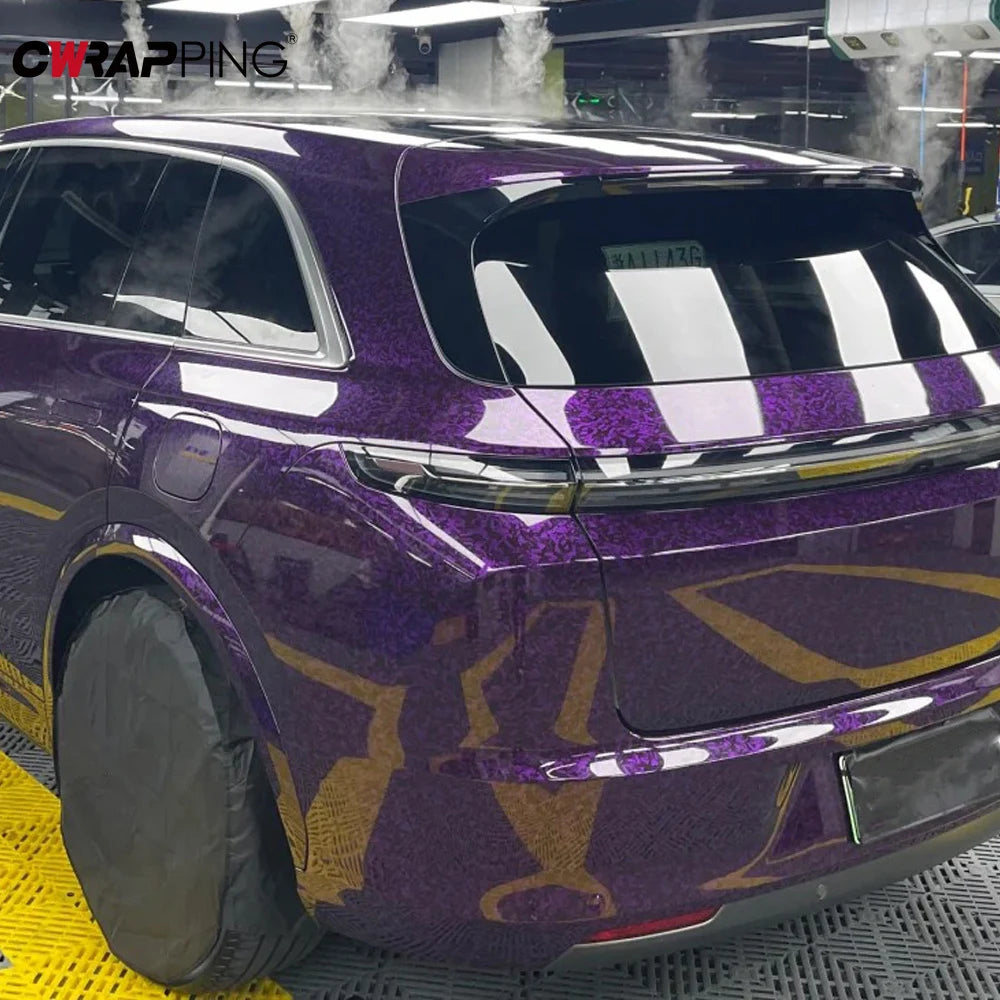 145x200cm Forged Carbon Fiber Purple Car Vinyl Wrap Waterproof Self-Adhesive Film for Hood Roof PPF Vinyl Car Body Covering Film