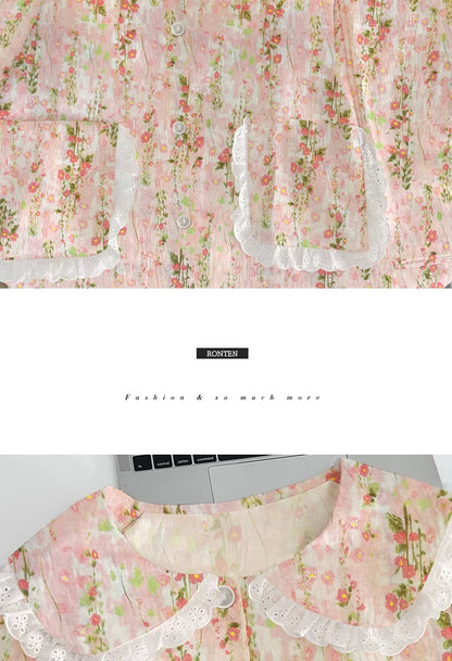 Cloud Cotton Sleepwear Set for Women Casual Spring Autumn Long Sleeve Long Pants Home Clothes  Plant Floral Print