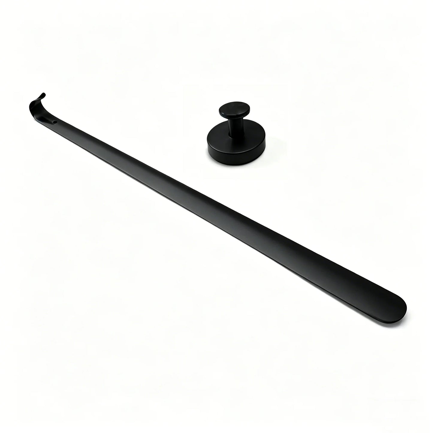 Premium Stainless Steel Shoe Horn with Stainless Steel Suction Holder Set, Punch-Free, Long Handle, Ideal for Seniors & Pregnant