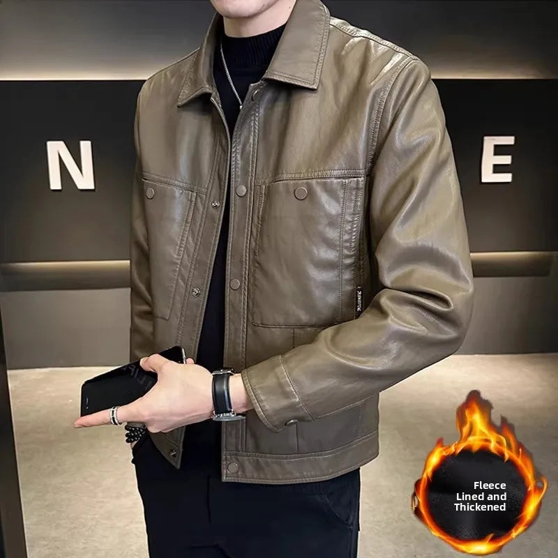 TUCANO Men's Genuine Leather Jacket 2026 Autumn Winter Warm Sheepskin Slim Fit Biker Style Stand Collar Coat Outerwear
