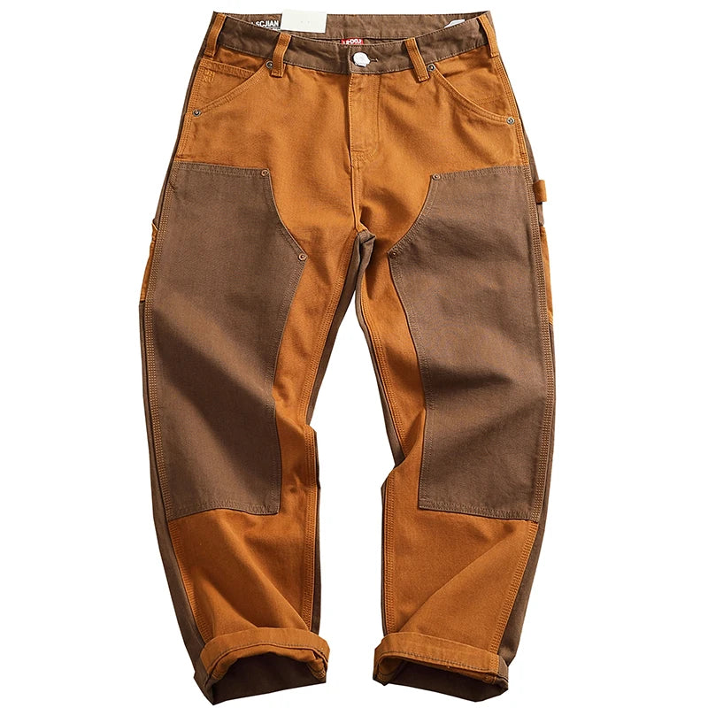 2024 Autumn And Winter New American Retro Heavyweight Men's Patchwork Cargo Pants Loose Fashion Multi-pocket Casual Trousers