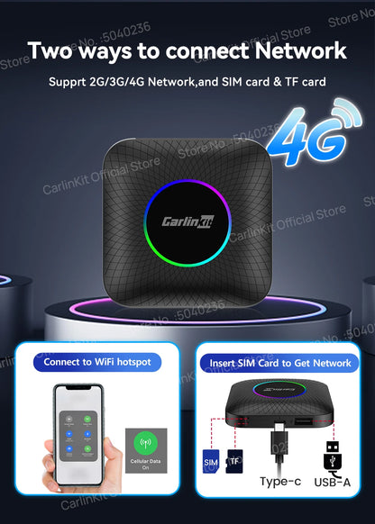 2026 CarlinKit CarPlay AI Box Android 13.0 QCM6225 8-Core Android Auto Wireless CarPlay Adapter 2.4+5GGPS 64G 128G FOTA Upgrade