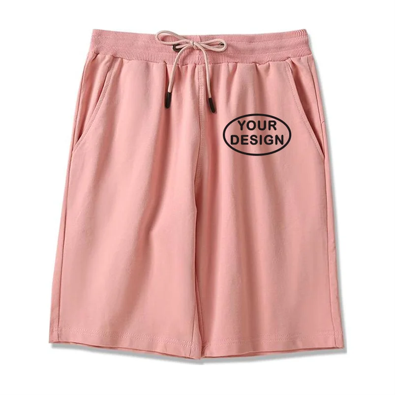 Summer New Men's Pure Cotton Shorts With Custom Printed Embroidery LOGO Outdoor Loose Drawstring Casual Shorts