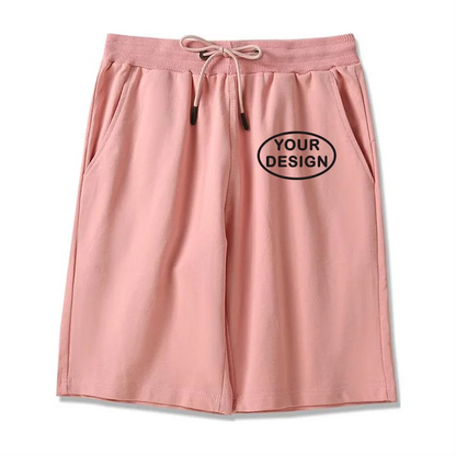 Summer New Men's Pure Cotton Shorts With Custom Printed Embroidery LOGO Outdoor Loose Drawstring Casual Shorts