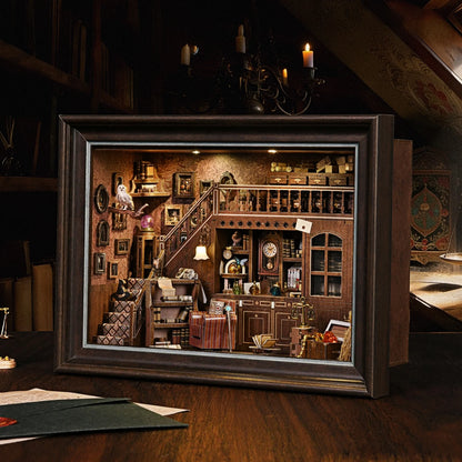 Book Nook Kit Secret Attic DIY 3D Wooden Puzzle Bookshelf Insert Dollhouse Model Bookend Building Home Decoration  Photo Frame