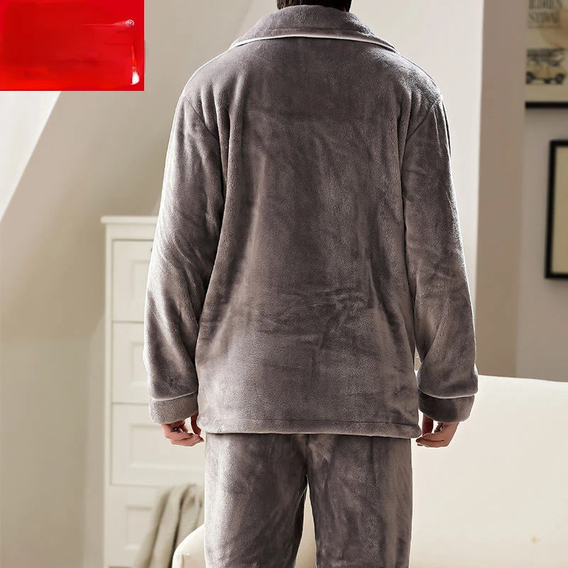Pajama Sets Flannel Pajamas Men's Winter Thickening Warm Suit Long-sleeved Loose Home Clothes Autumn Cardigan