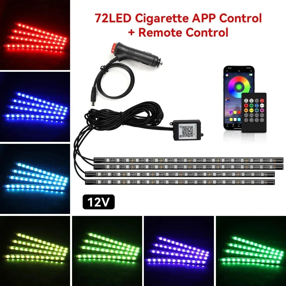 Neon Led Car Lights Strip Ambient Light Auto Wireless Remote Music APP Control RGB Atmosphere Decorative Lamp Auto Accessories