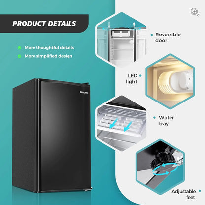 3.2 Cu.Ft Mini Fridge with Freezer, Single Door Compact Refrigerator, Adjustable Thermostat, Mini